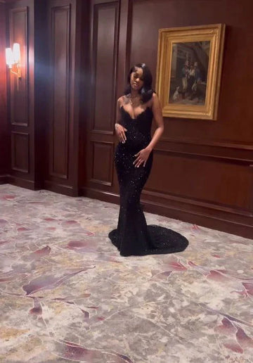 Sexy Mermaid Sweetheart Neck Sequin Slit Black Long Prom Dresses Party Dress HZ1023